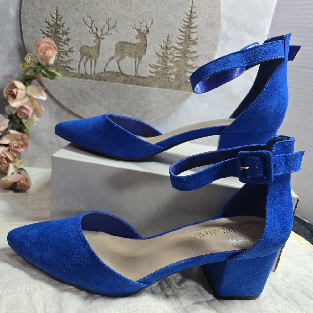Dream Pairs Annee Royal Blue Faux Suede Block Heels with Ankle Strap SZ 11 - Picture 3 of 9